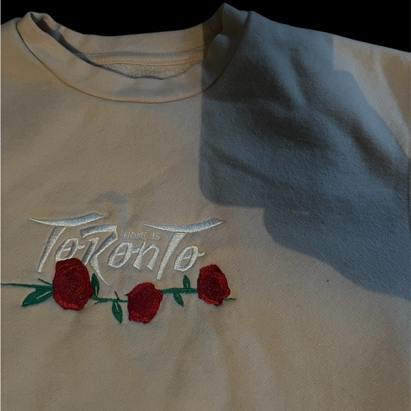 Light Pink Crewneck Sweater with Embroidered Design “Home Is Toronto” w/ Roses - Picture 2 of 5